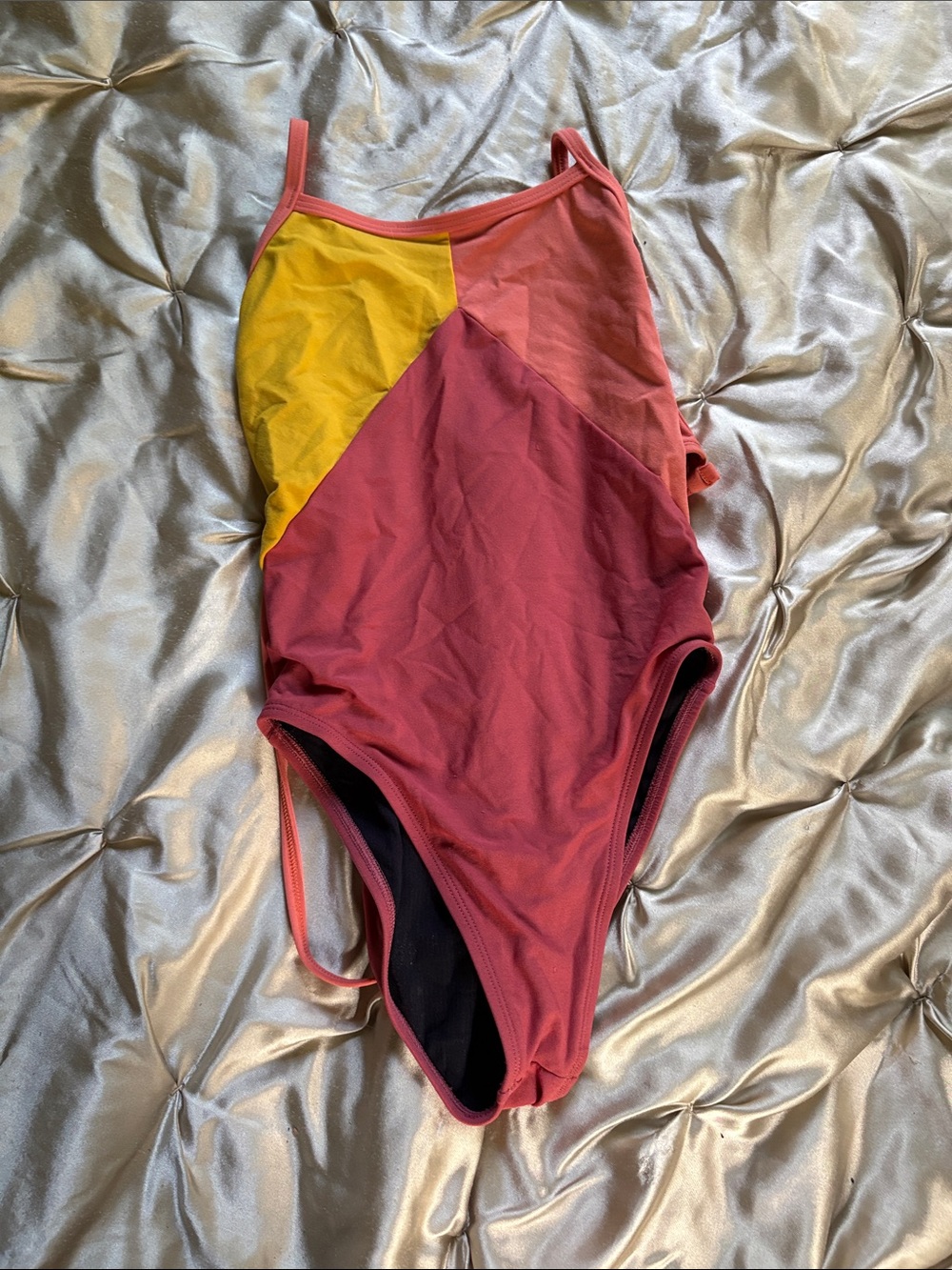 Jolyn Clothing Colorblock One-Piece Swim Bodysuit in Mustard, Rose, and Berry
